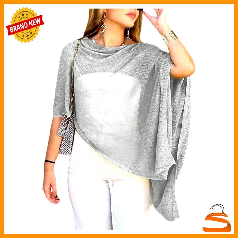 Sheer Crochet Poncho Shawl Batwing Cape Coverup Lightweight Sweater
